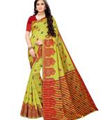 Green Woven Poly Silk Saree With Blouse
