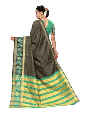 Olive Woven Poly Silk Saree With Blouse 3