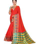 Red Woven Poly Silk Saree With Blouse