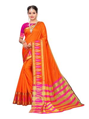 Orange Woven Poly Silk Saree With Blouse 1