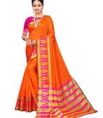 Orange Woven Poly Silk Saree With Blouse