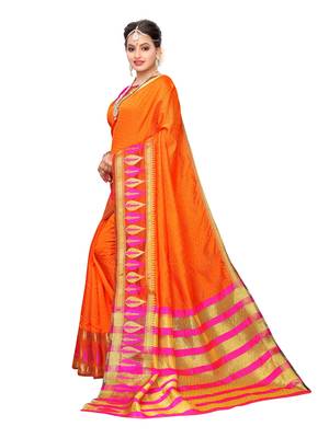 Orange Woven Poly Silk Saree With Blouse 2