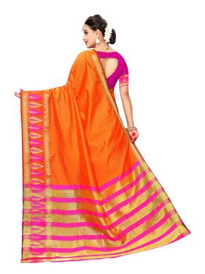 Orange Woven Poly Silk Saree With Blouse 3