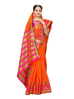 Orange Woven Poly Silk Saree With Blouse 4