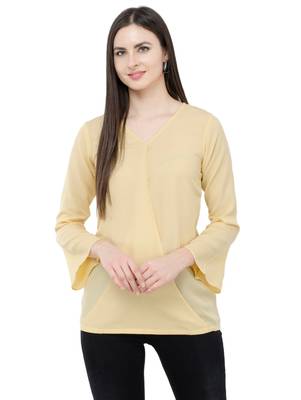 Beige plain Crepe tops 1
