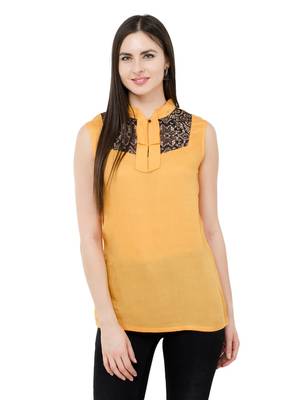 Beige plain Rayon tops 1