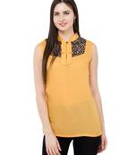 Beige plain Rayon tops