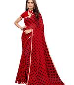 Red Printed Chiffon Saree With Blouse
