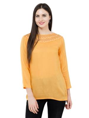 Beige plain Rayon tops 1