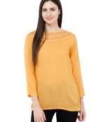 Beige plain Rayon tops