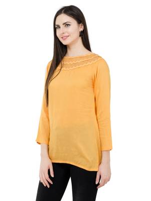 Beige plain Rayon tops 2