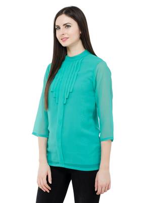 Green plain Georgette tops 2