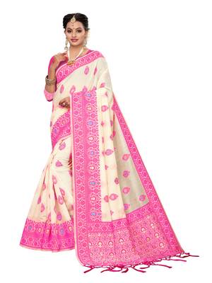 Off White Woven Cotton Silk Saree With Blouse 1