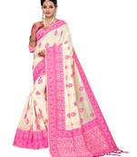 Off White Woven Cotton Silk Saree With Blouse