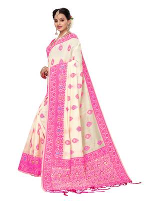 Off White Woven Cotton Silk Saree With Blouse 2