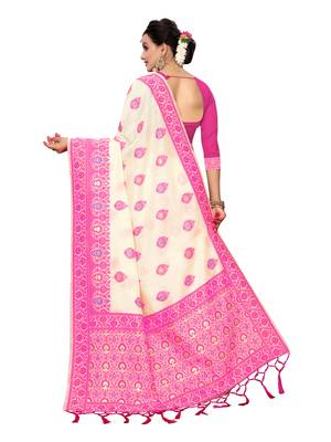 Off White Woven Cotton Silk Saree With Blouse 3