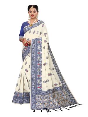 Off White Woven Cotton Silk Saree With Blouse 1