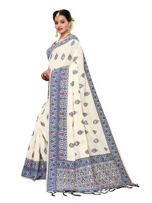 Off White Woven Cotton Silk Saree With Blouse 2