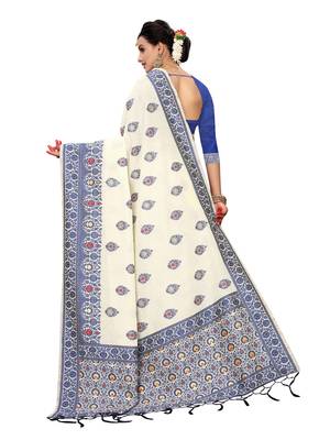 Off White Woven Cotton Silk Saree With Blouse 3