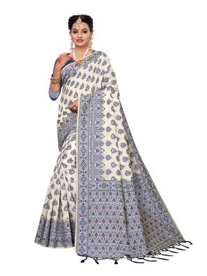 Off White Woven Cotton Silk Saree With Blouse 1