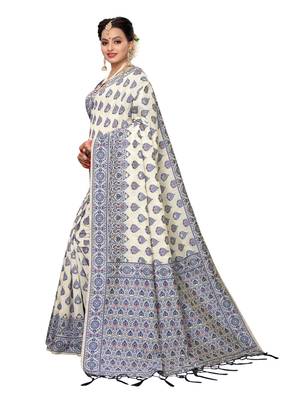 Off White Woven Cotton Silk Saree With Blouse 2