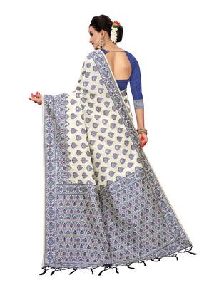 Off White Woven Cotton Silk Saree With Blouse 3