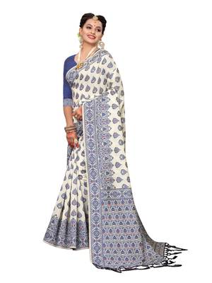 Off White Woven Cotton Silk Saree With Blouse 4