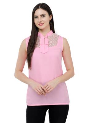 Pink plain Crepe tops 1