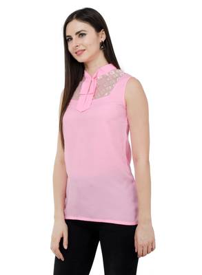 Pink plain Crepe tops 2