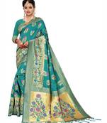 Turquoise Woven art silk  Saree With Blouse