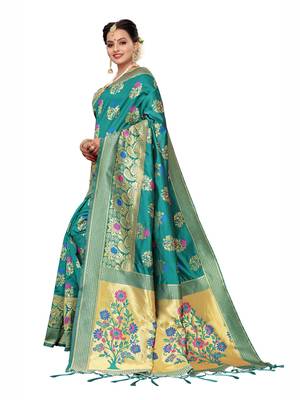 Turquoise Woven art silk  Saree With Blouse 2