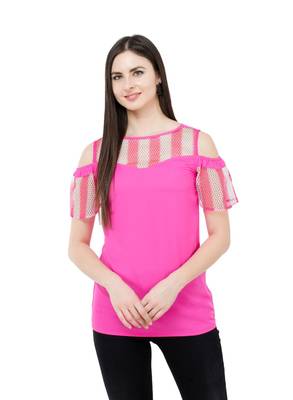 Pink plain Crepe tops 1