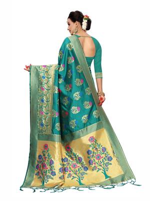 Turquoise Woven art silk  Saree With Blouse 3