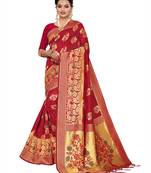 Red Woven Poly Silk Saree With Blouse