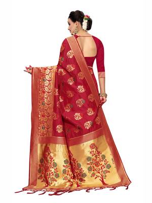 Red Woven Poly Silk Saree With Blouse 3