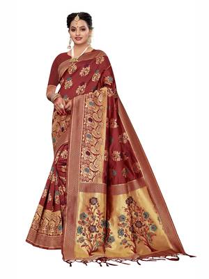 Maroon Woven Poly Silk Saree With Blouse 1