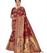 Maroon Woven Poly Silk Saree With Blouse