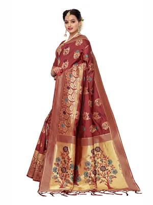 Maroon Woven Poly Silk Saree With Blouse 2
