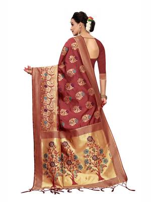 Maroon Woven Poly Silk Saree With Blouse 3