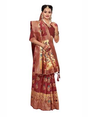 Maroon Woven Poly Silk Saree With Blouse 4