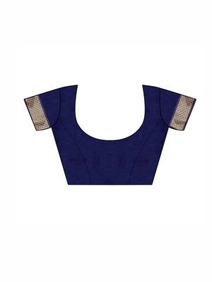 Navy Blue Woven Poly Silk Saree With Blouse 5