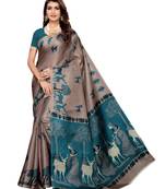 Beige Printed Art Silk Saree With Blouse