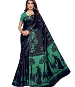 Navy Blue Printed Art Silk Saree With Blouse
