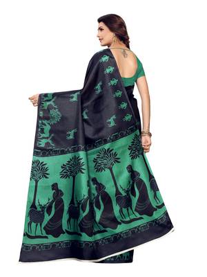 Navy Blue Printed Art Silk Saree With Blouse 4