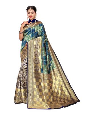 Green Woven Poly Silk Saree With Blouse 1