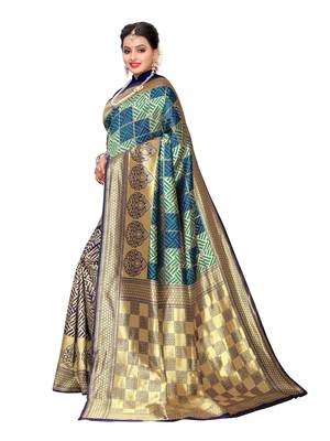 Green Woven Poly Silk Saree With Blouse 2