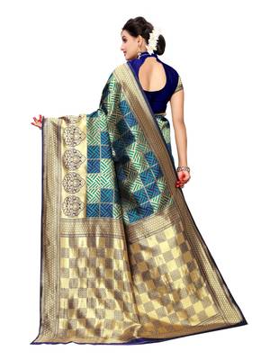 Green Woven Poly Silk Saree With Blouse 3