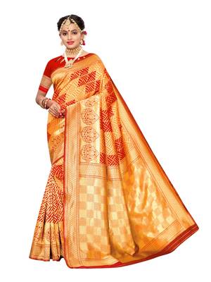 Red Woven Poly Silk Saree With Blouse 1