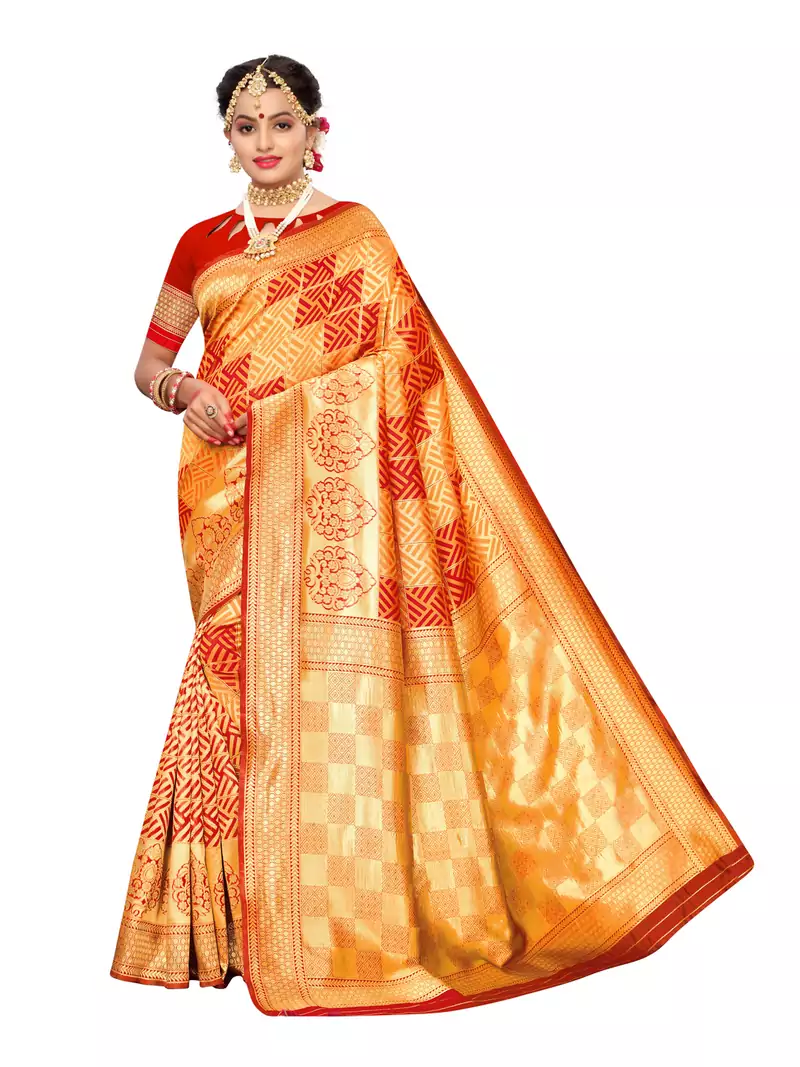 Red Woven Poly Silk Saree With Blouse