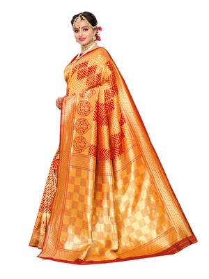 Red Woven Poly Silk Saree With Blouse 2